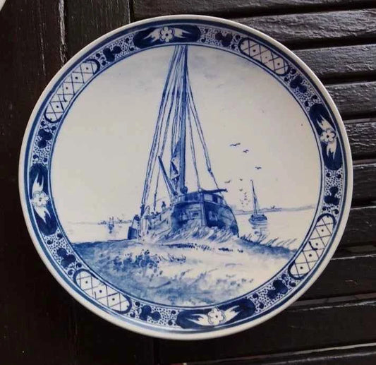 Antique Villeroy & Boch Mottahedeh 5044 1044 Blue & white ship decorated plate