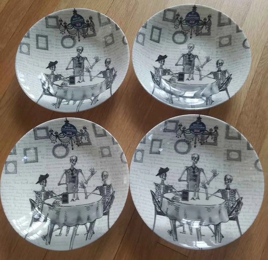 NEW 4 x Royal Stafford Halloween Skeleton Poker Salad Pasta Bowls 23cm