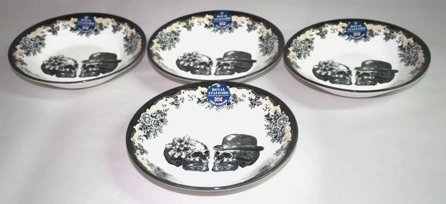 4 x NEW Royal Stafford Halloween Wedding His & Hers Skull Salad Pasta Bowls