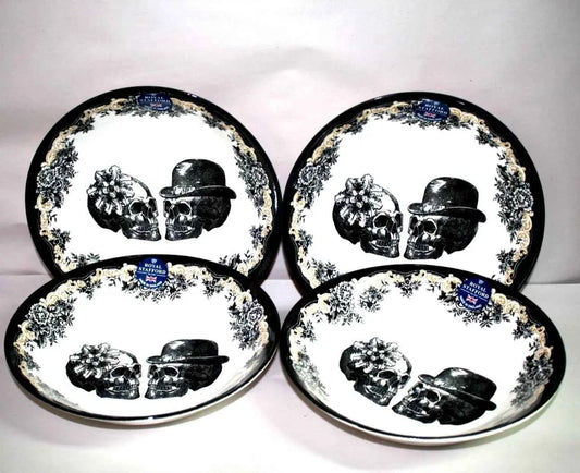 4 x NEW Royal Stafford Halloween Wedding His & Hers Skull Salad Pasta Bowls