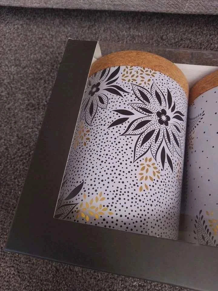 NEW Sara Miller Artisanne Noir Set 3 Tin Caddies with Cork Lids