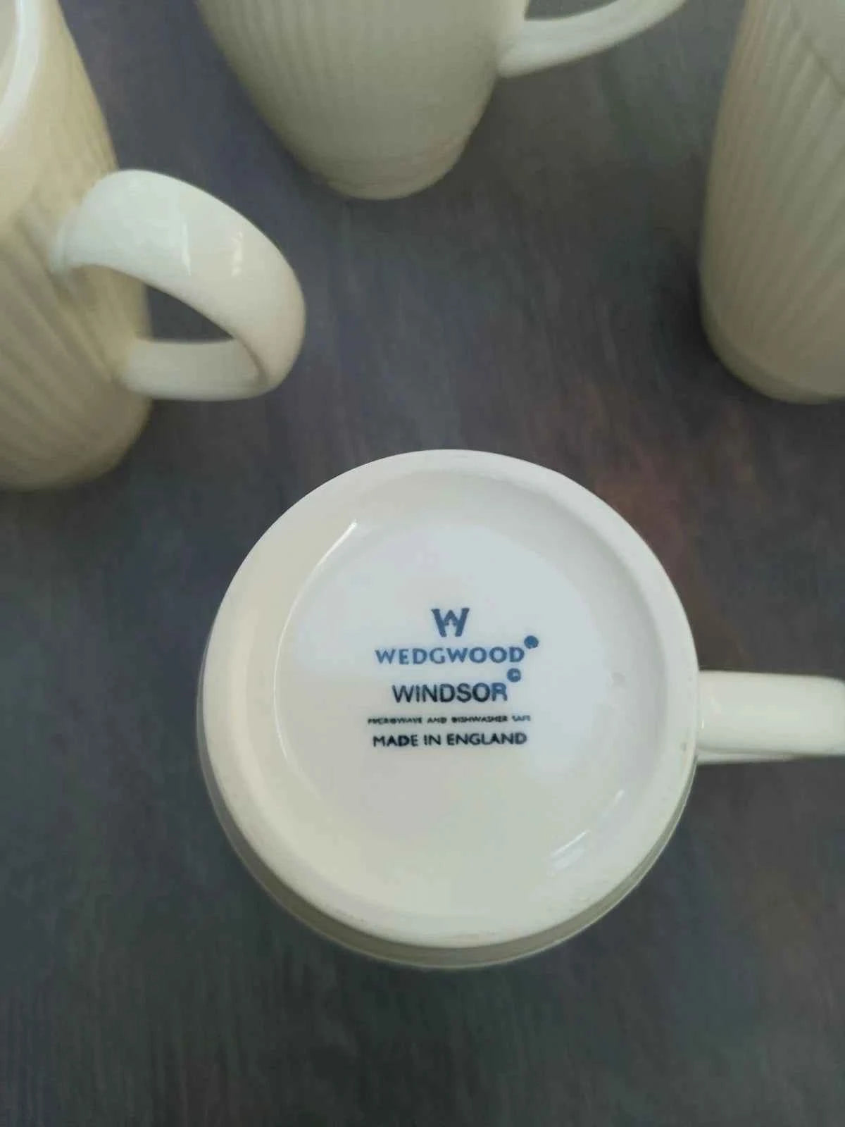 Wedgwood Windsor Mugs x 4 Cream Ribbed Retro Design Excellent Condition Unused