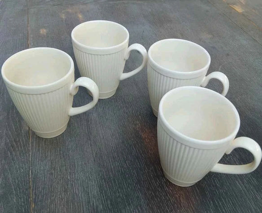 Wedgwood Windsor Mugs x 4 Cream Ribbed Retro Design Excellent Condition Unused
