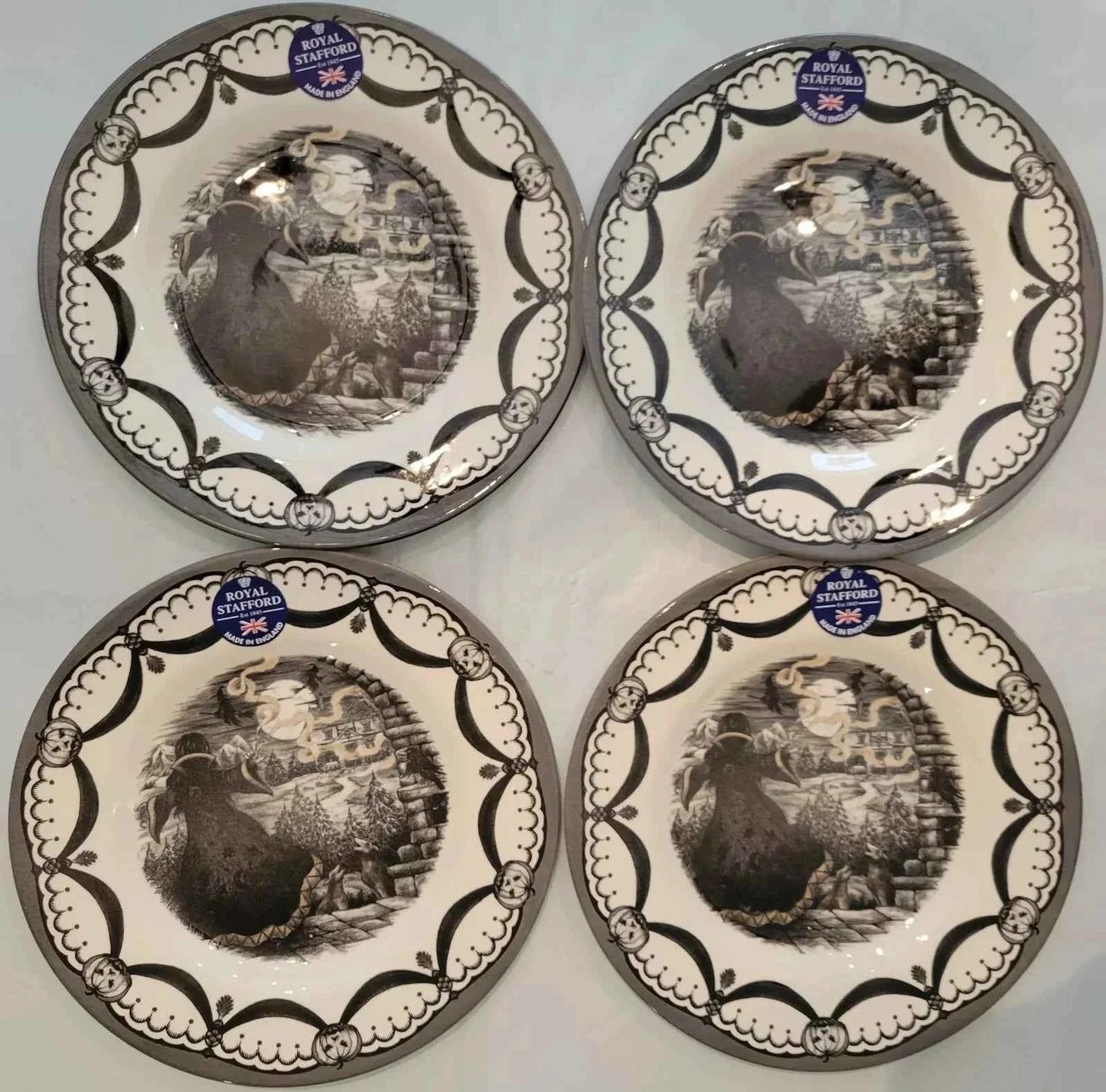 4 x NEW Royal Stafford Halloween Salad Side Plates Guardian Sorcerer