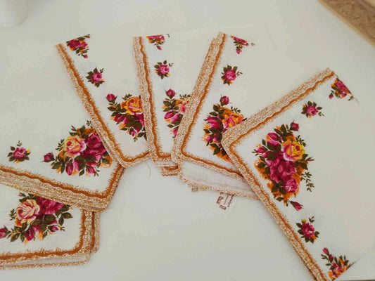 6 x Royal Albert Old Country Roses Napkins / Serviettes 42cm Linen Vintage RARE