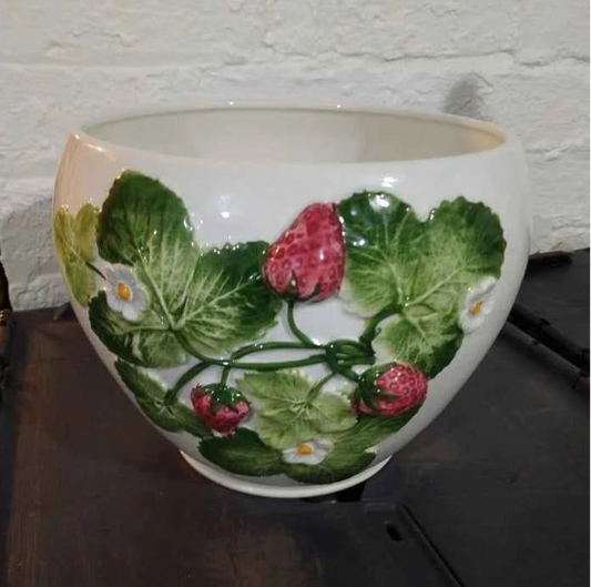 Vintage Bassano Italy Strawberry Planter 18cm Tall 21cm Dia Very Good Cond RARE