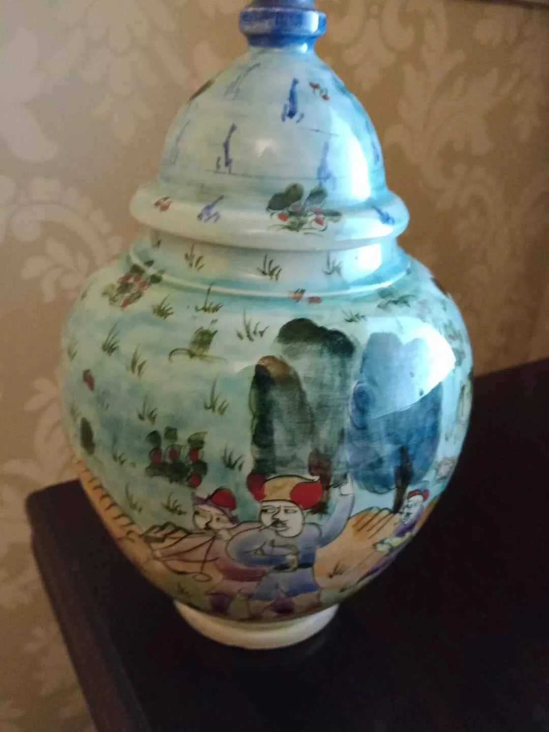 Kutahya Ginger Jar Figures Gazella Scene Signed 8.5" tall Gini RARE Vintage