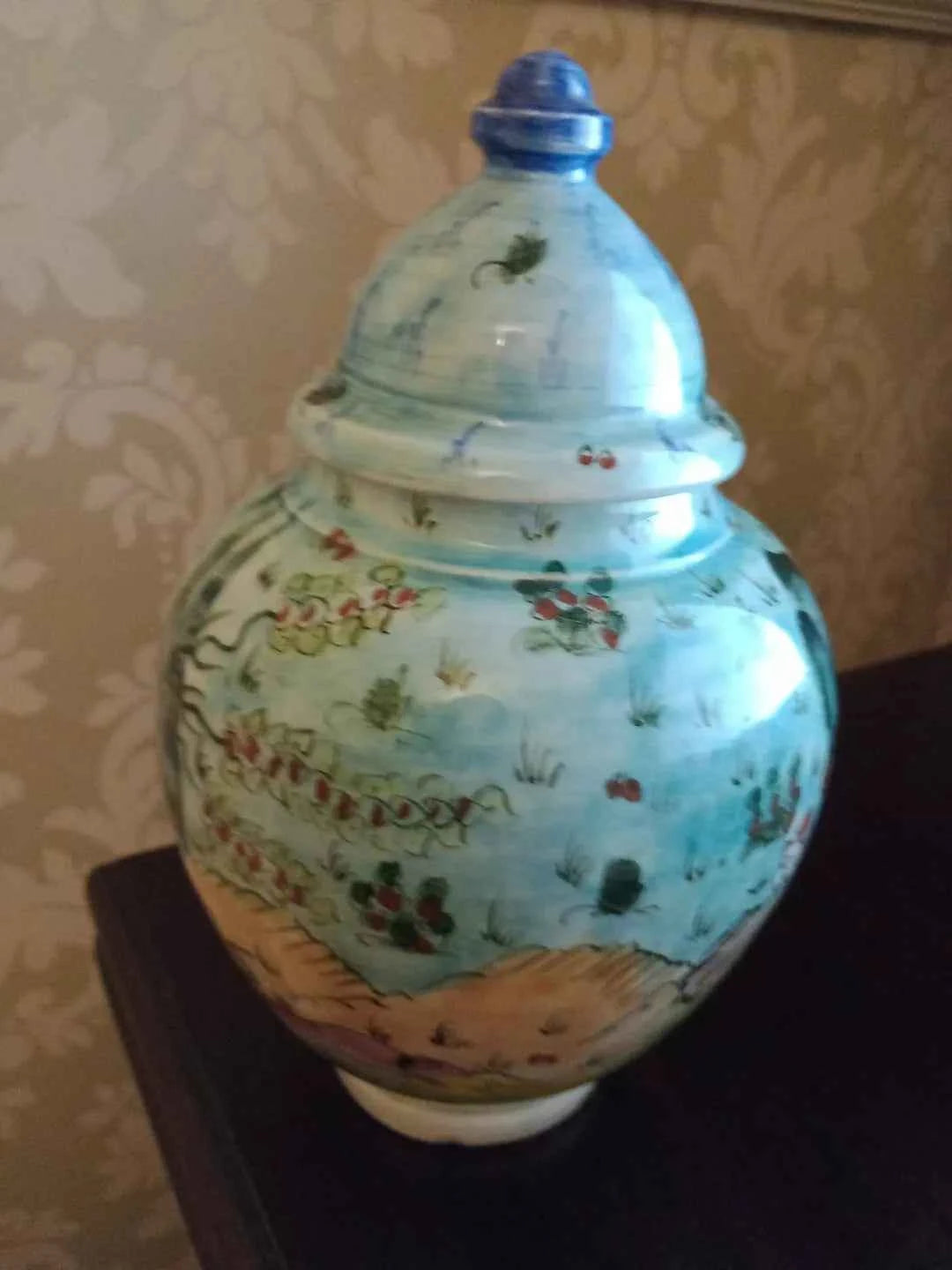 Kutahya Ginger Jar Figures Gazella Scene Signed 8.5" tall Gini RARE Vintage