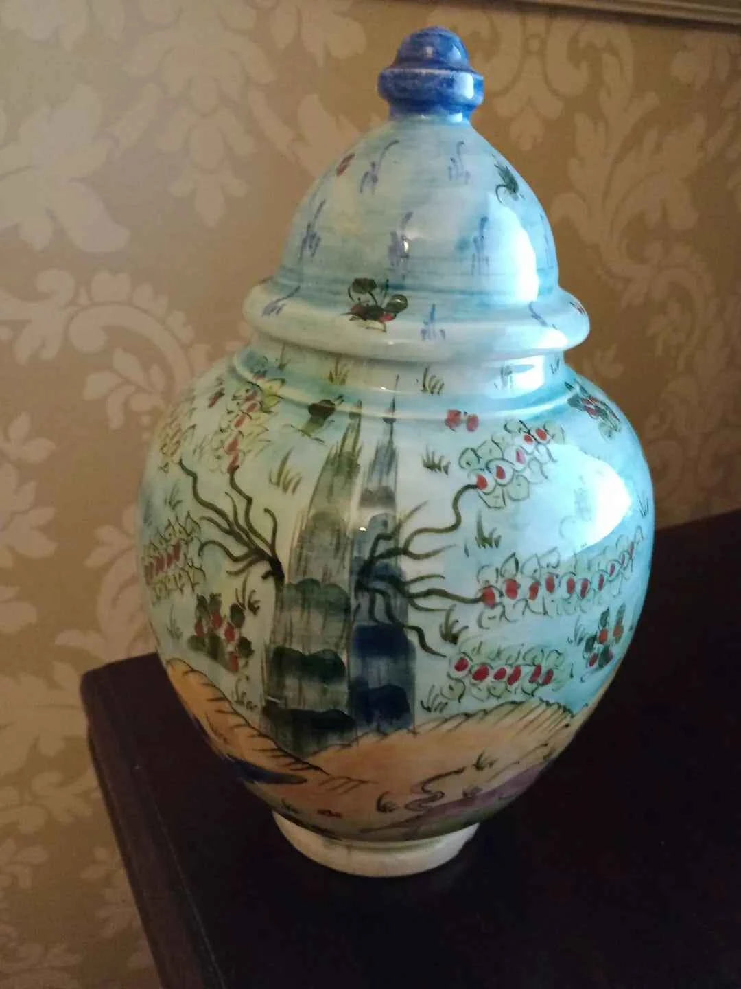 Kutahya Ginger Jar Figures Gazella Scene Signed 8.5" tall Gini RARE Vintage