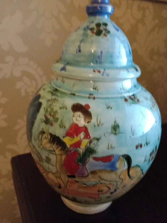 Kutahya Ginger Jar Figures Gazella Scene Signed 8.5" tall Gini RARE Vintage