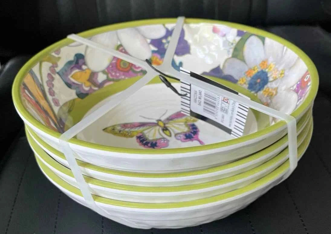 NEW Baci Milano Amazzonia Set of 4 Bowls Melamine for Outdoor Or Indoor Dining