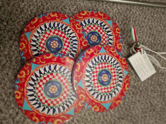 NEW Brandani Italy Coasters Set of 4 Ceramic Multi Coloured Round