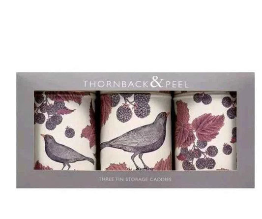 NEW Set of 3 Thornback and Peel Tins Round Blackbird and Bramble