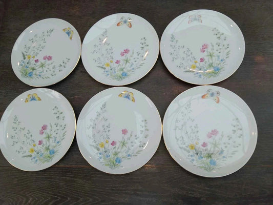 6 x Seltmann Weiden Liane Floral & Butterfly Bavaria 17cm Side Plates W Germany
