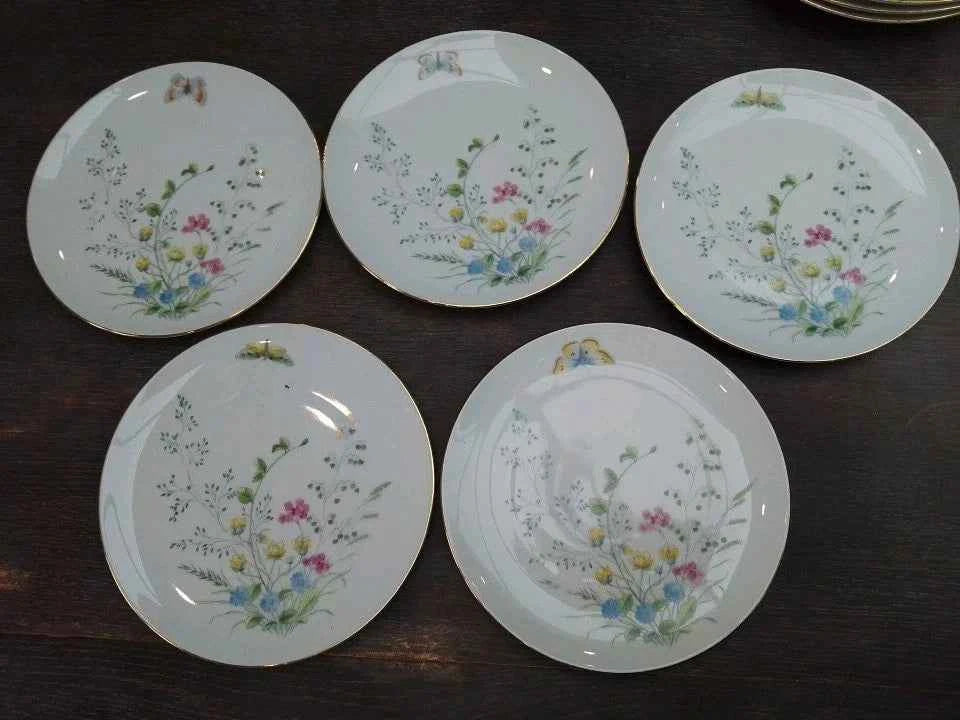 5 x Seltmann Weiden Liane Floral & Butterfly Bavaria 20cm Salad Plates W Germany