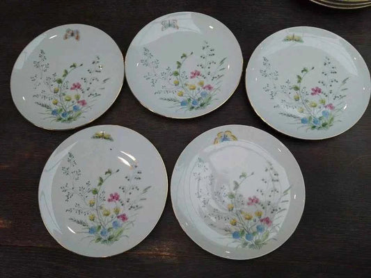 5 x Seltmann Weiden Liane Floral & Butterfly Bavaria 20cm Salad Plates W Germany