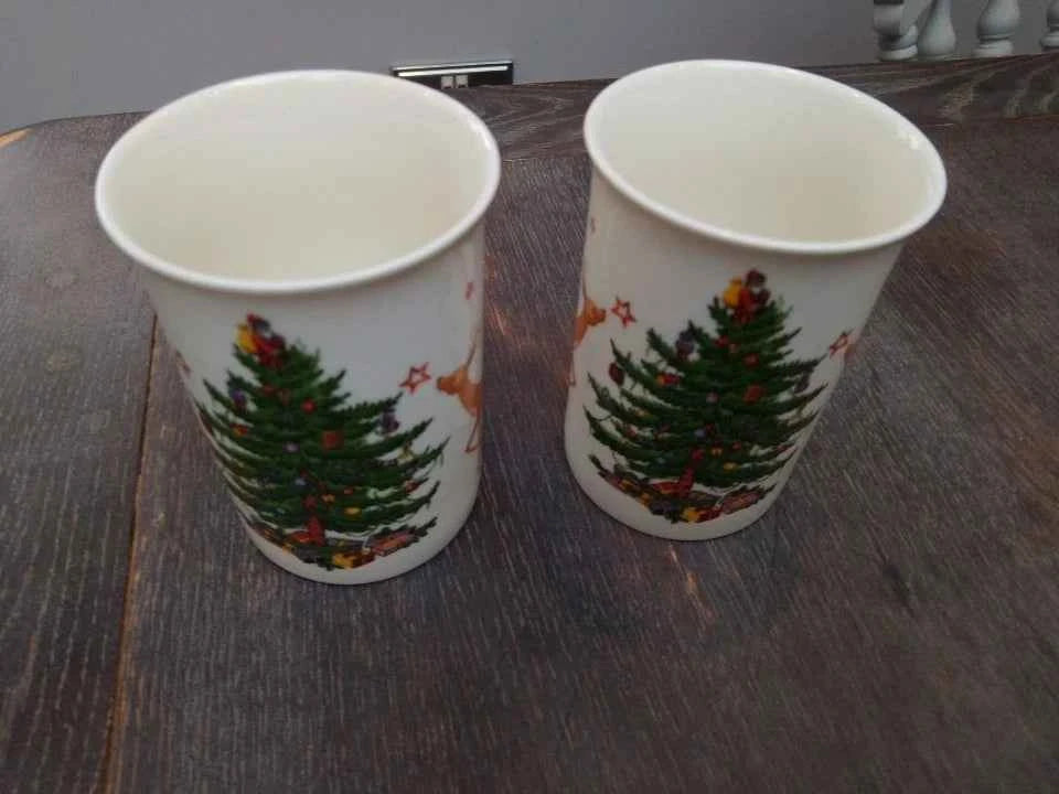 2 X Spode Christmas Jubilee Mugs Reindeer Christmas Tree Rare