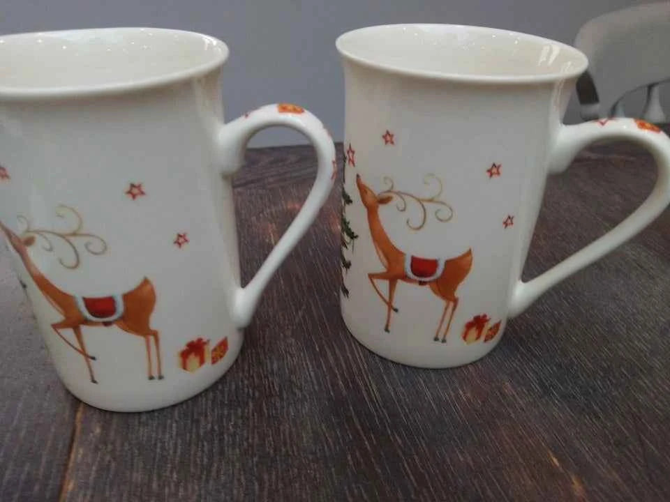 2 X Spode Christmas Jubilee Mugs Reindeer Christmas Tree Rare