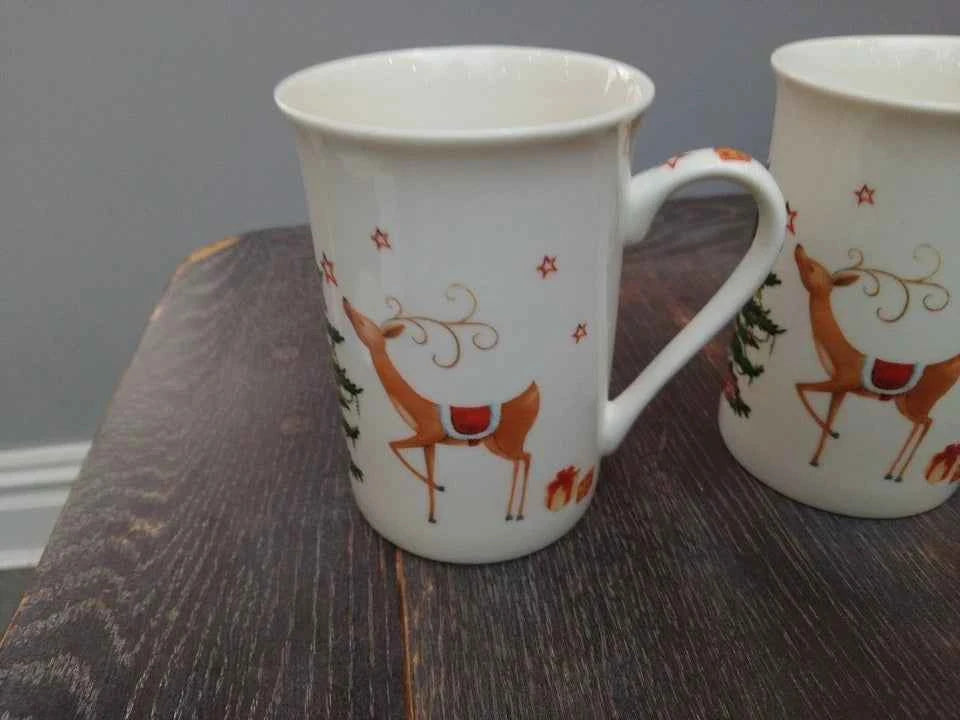 2 X Spode Christmas Jubilee Mugs Reindeer Christmas Tree Rare