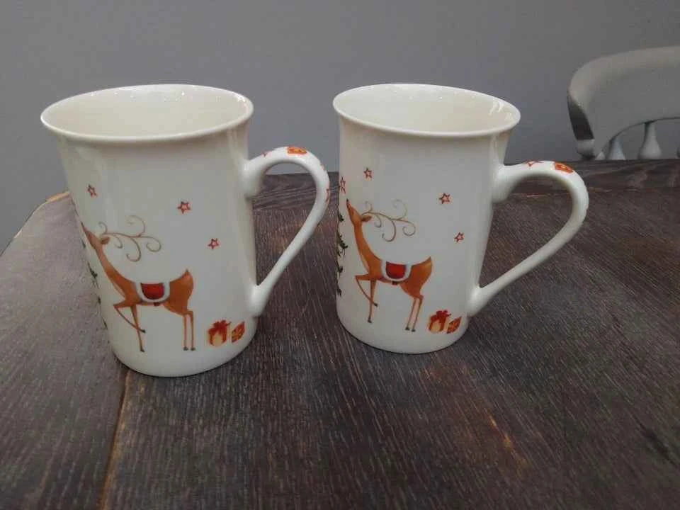 2 X Spode Christmas Jubilee Mugs Reindeer Christmas Tree Rare