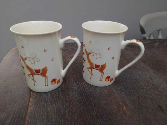 2 X Spode Christmas Jubilee Mugs Reindeer Christmas Tree Rare