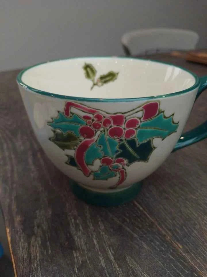Joyye Christmas Holly Pattern Ceramic Large Tea Coffee Mug Cup Rare Design