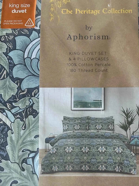 NEW Heritage Collection William Morris WILLOW LEAF Double Duvet Set Blue