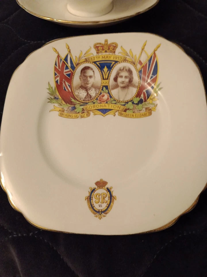 George VI and Queen Elizabeth Coronation May 1937 Trio Wellington China Rare