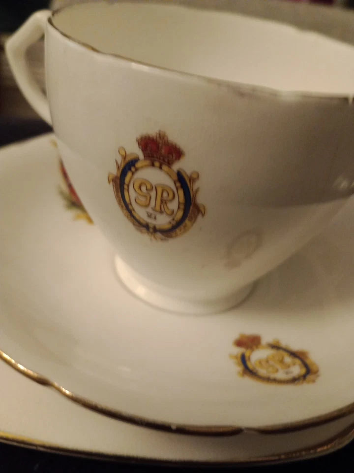 George VI and Queen Elizabeth Coronation May 1937 Trio Wellington China Rare