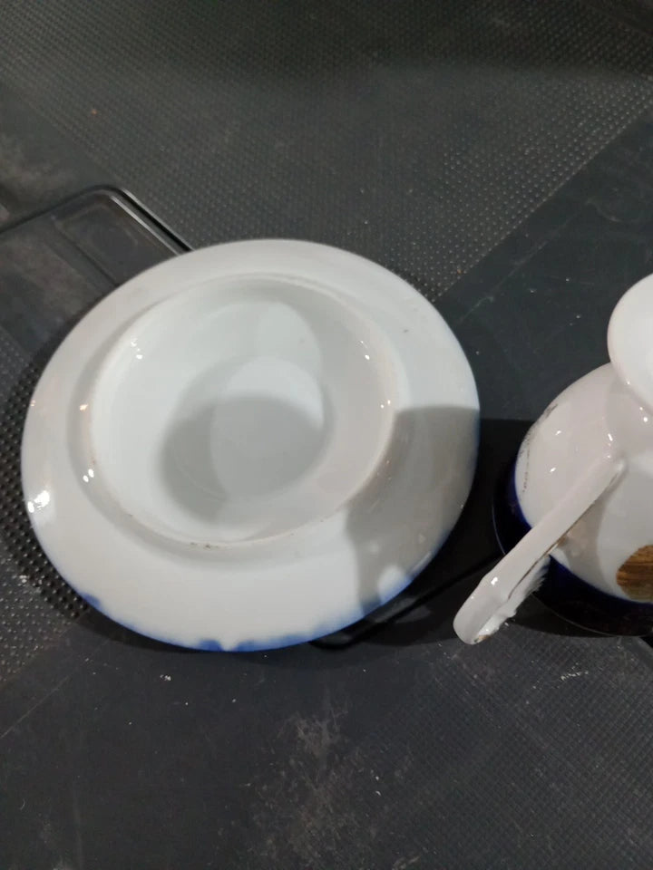 RARE Footed Tea cup / Eggcup & Saucer With Picture Of Marine Drive Falmouth
