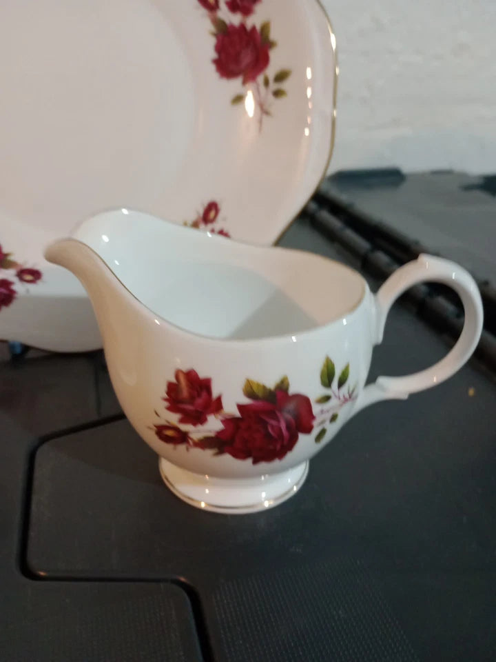 Gainsborough Red Rose Roses Milk Jug, Sugar Bowl & Cake Plate Vintage