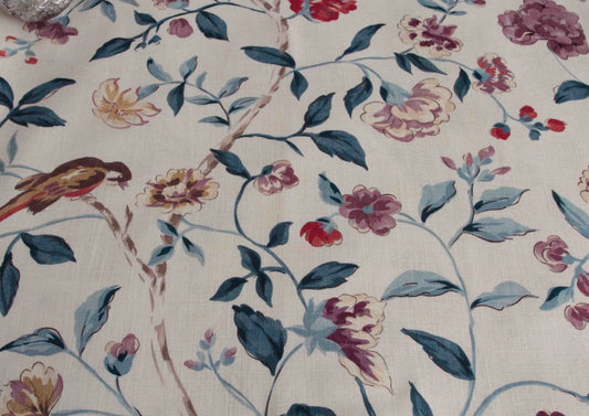 Sanderson Sissinghurst king duvet cover set with floral and bird print on cream background