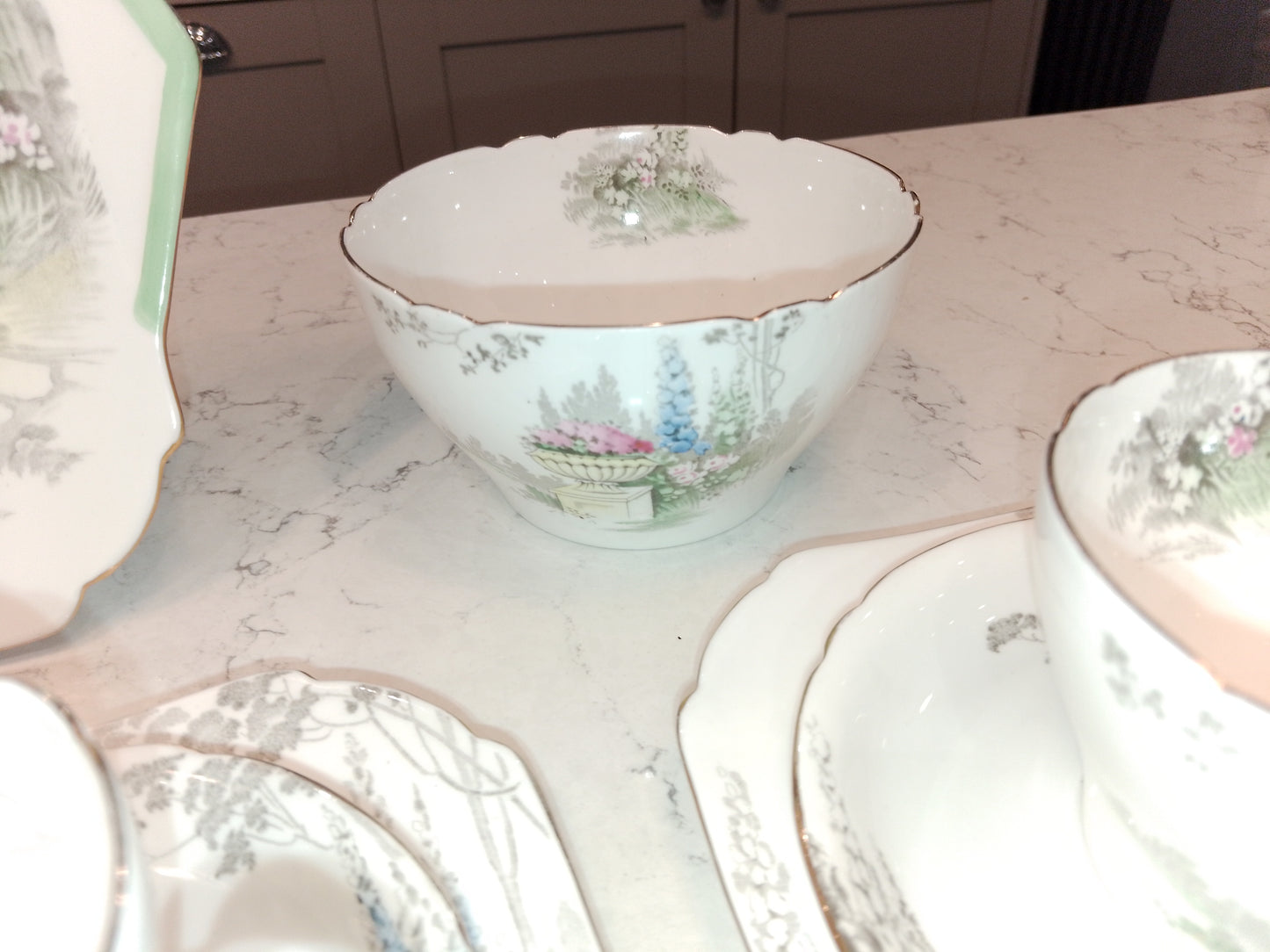 Shelley Cambridge Part Tea Set Reg No 823343 Garden And Urn 1937 - Helsby Vintage