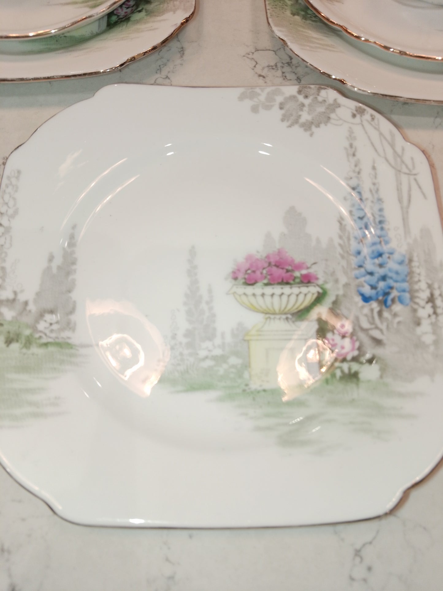 Shelley Cambridge Part Tea Set Reg No 823343 Garden And Urn 1937 - Helsby Vintage