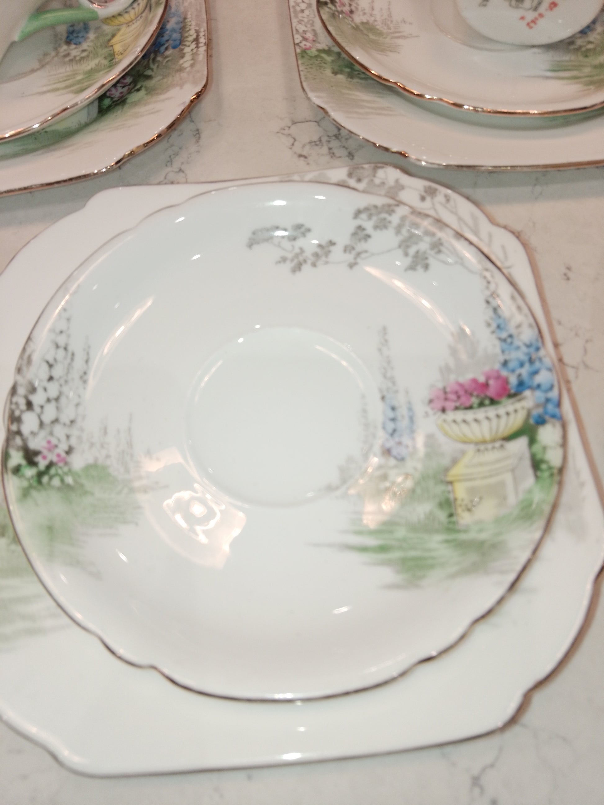 Shelley Cambridge Part Tea Set Reg No 823343 Garden And Urn 1937 - Helsby Vintage