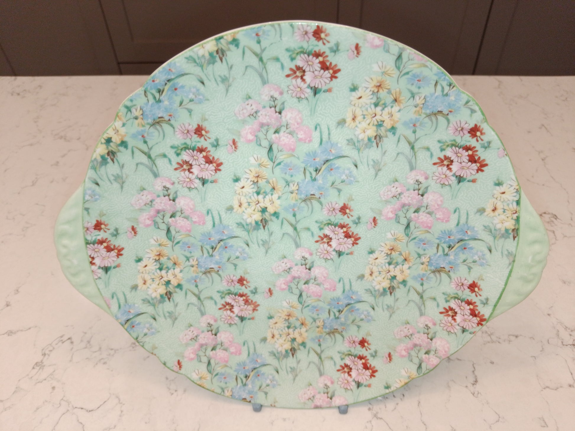 Shelley Melody Cake Plate with Rare Full Chintz Floral Pattern 13453 - Helsby Vintage