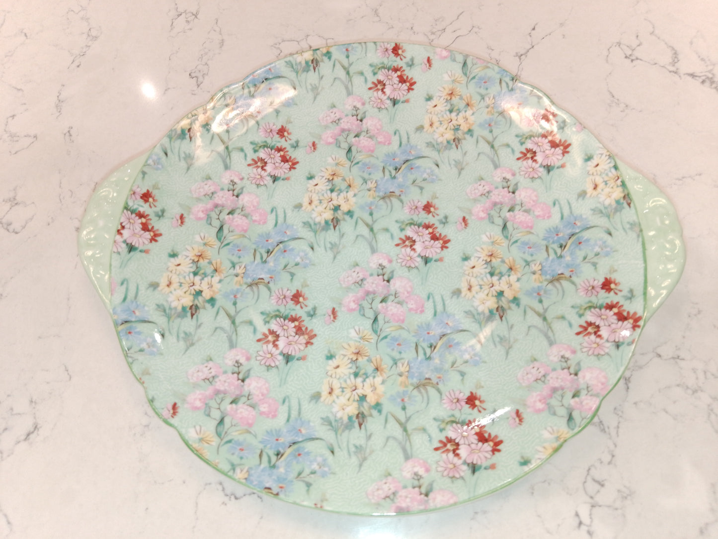 Shelley Melody Cake Plate with Rare Full Chintz Floral Pattern 13453 - Helsby Vintage