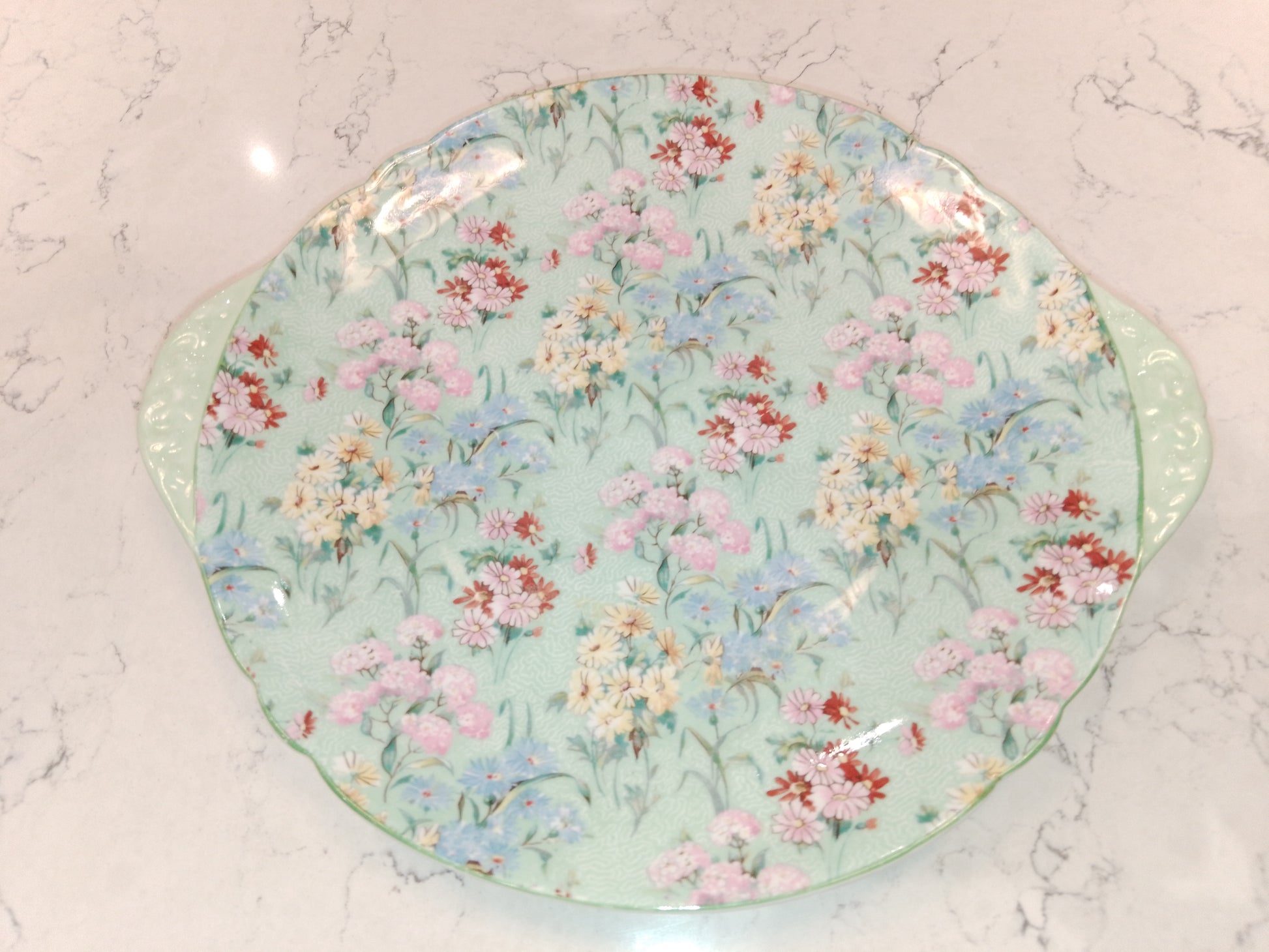 Shelley Melody Cake Plate with Rare Full Chintz Floral Pattern 13453 - Helsby Vintage