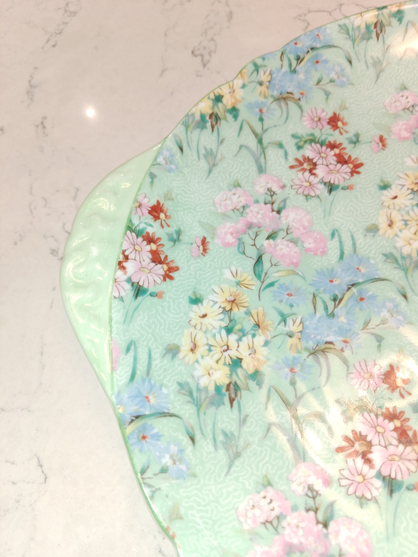 Shelley Melody Cake Plate with Rare Full Chintz Floral Pattern 13453 - Helsby Vintage