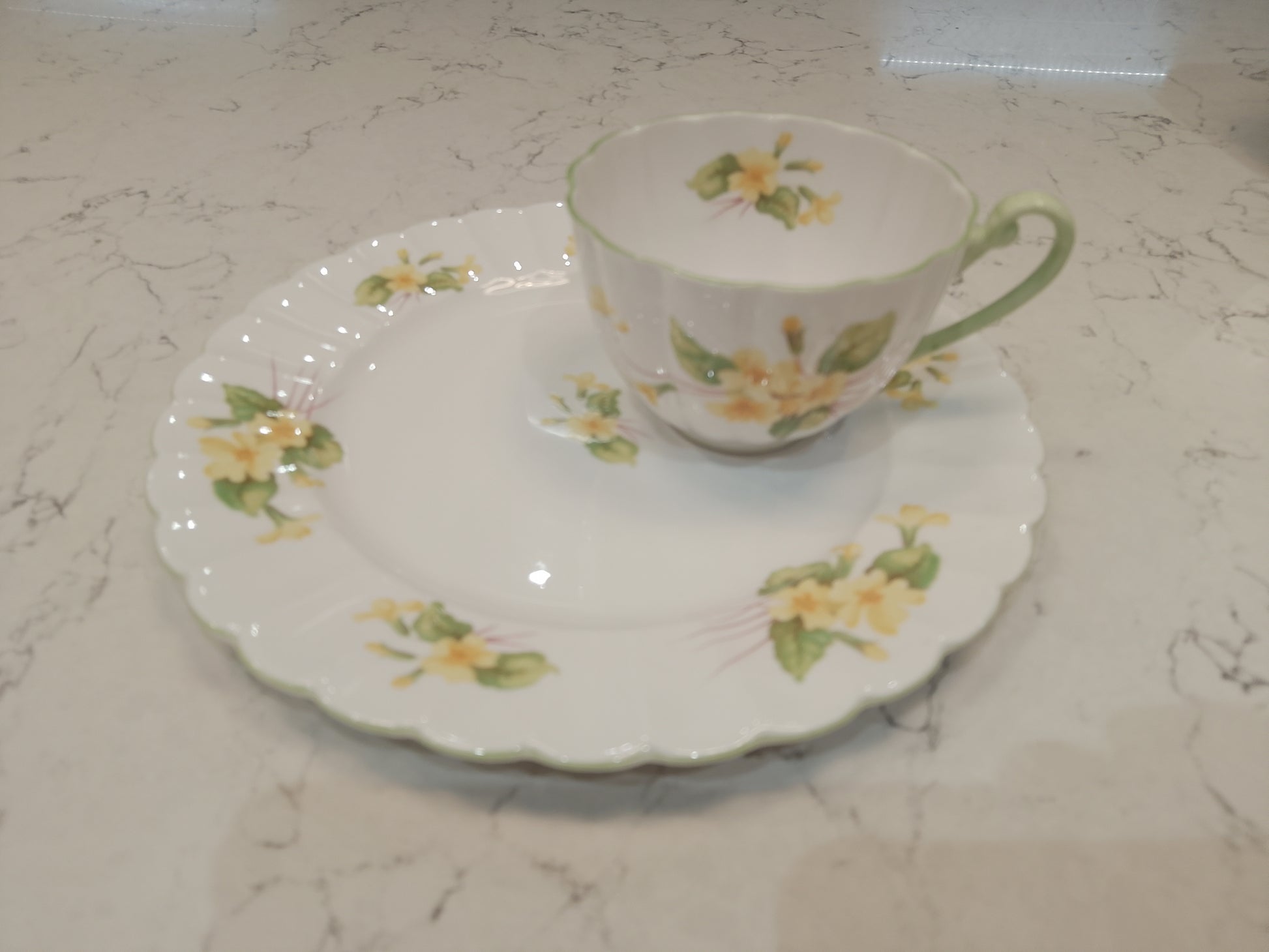 Shelley Primrose Cup and Rare Biscuit Saucer Plate - Helsby Vintage
