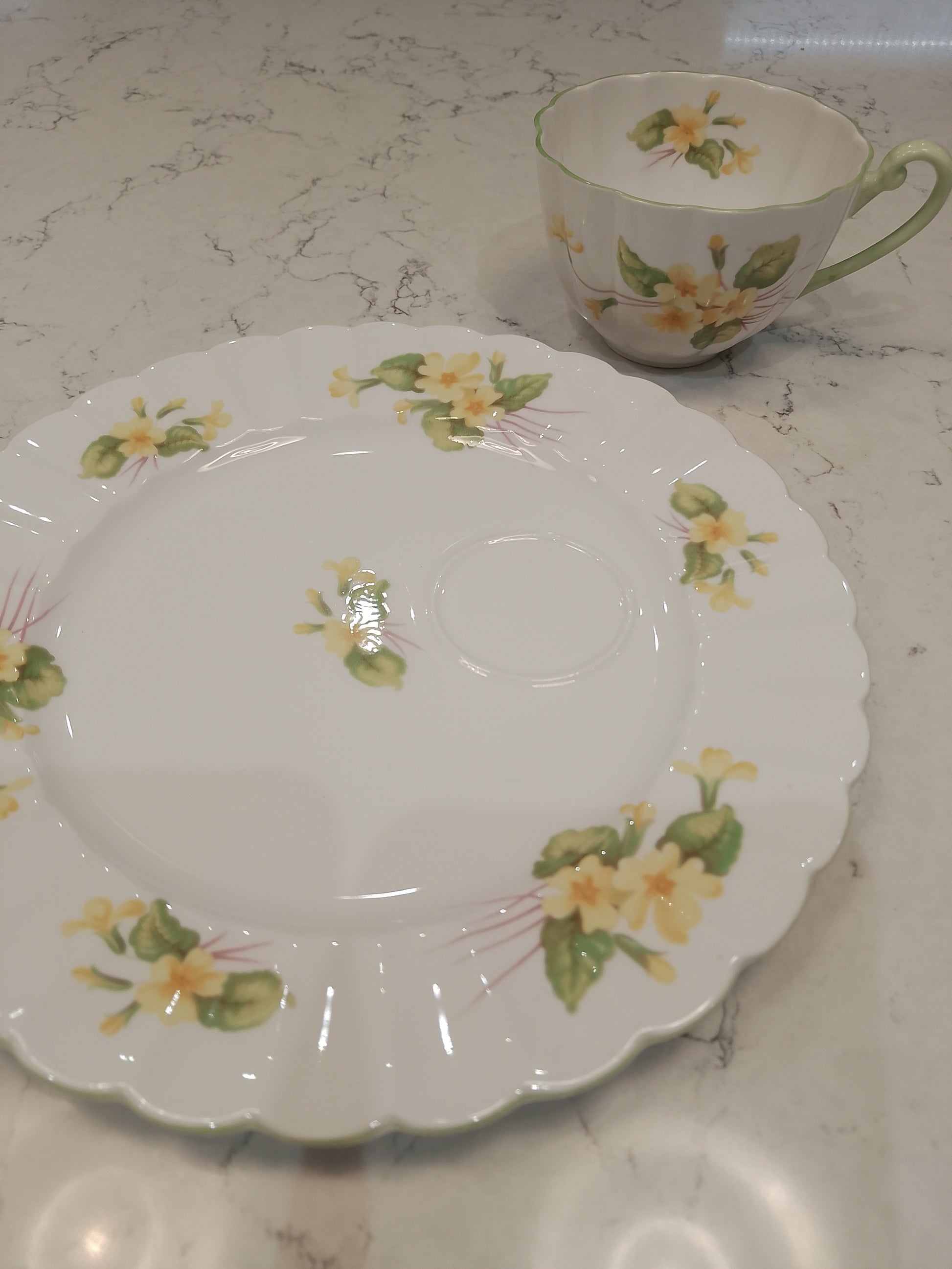 Shelley Primrose Cup and Rare Biscuit Saucer Plate - Helsby Vintage
