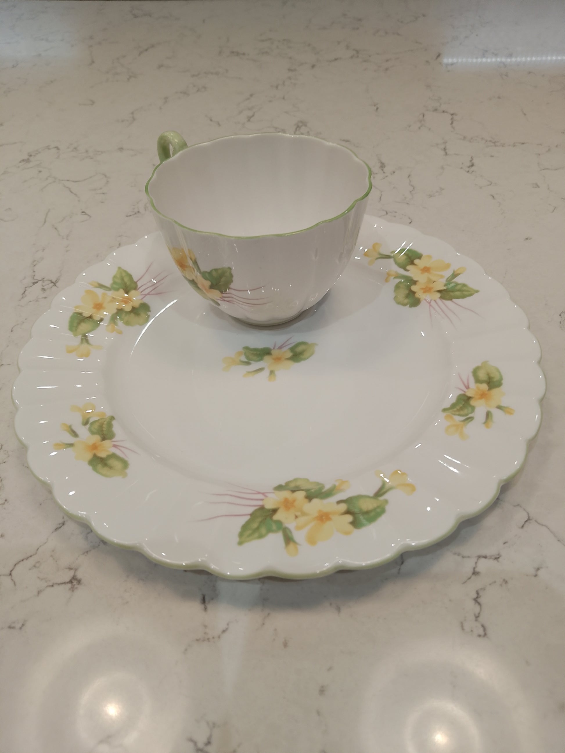 Shelley Primrose Cup and Rare Biscuit Saucer Plate - Helsby Vintage