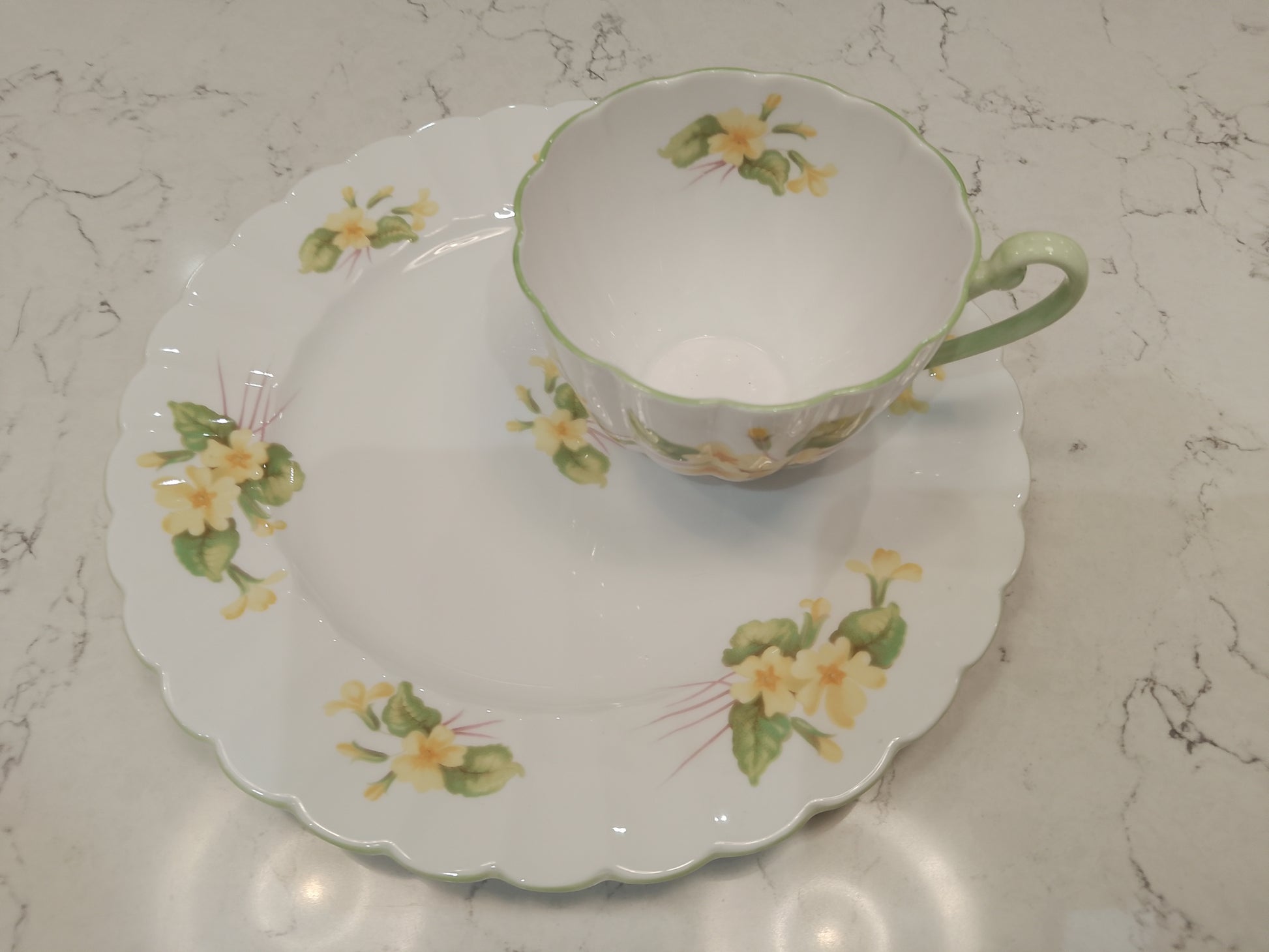 Shelley Primrose Cup and Rare Biscuit Saucer Plate - Helsby Vintage