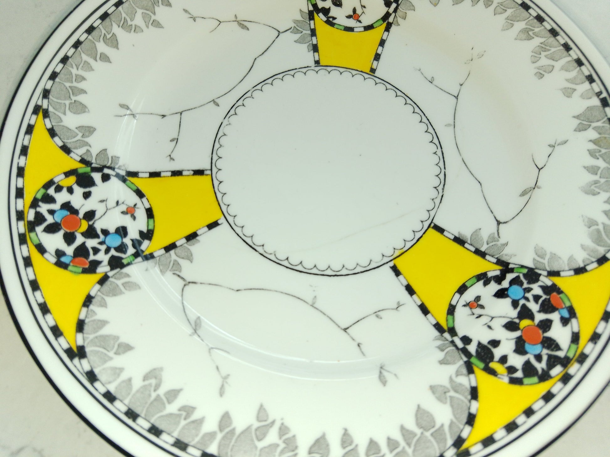 Shelley Art Deco Cake Plate And Six Matching Plate Set - Helsby Vintage