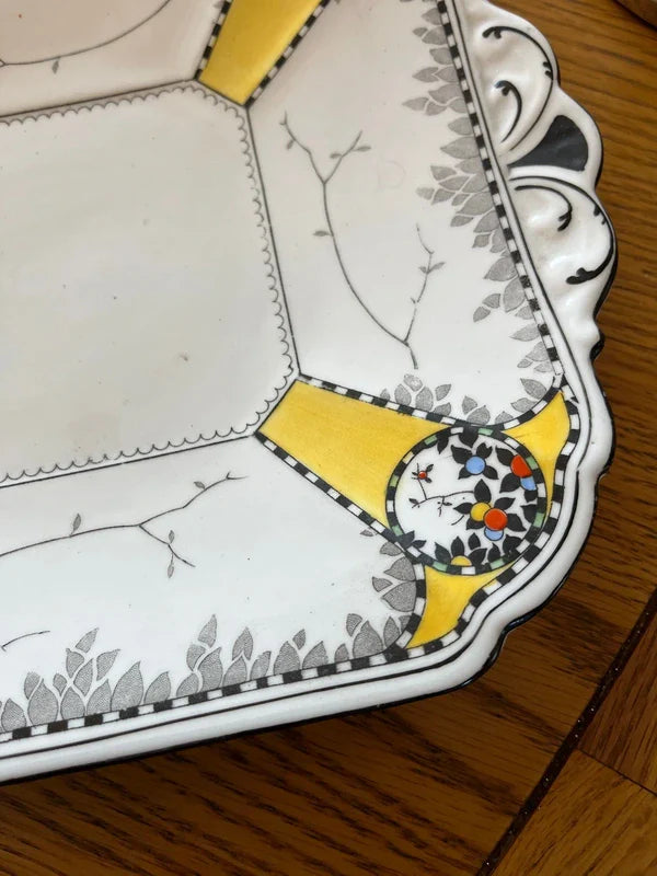 Shelley Art Deco Cake Plate And Six Matching Plate Set - Helsby Vintage