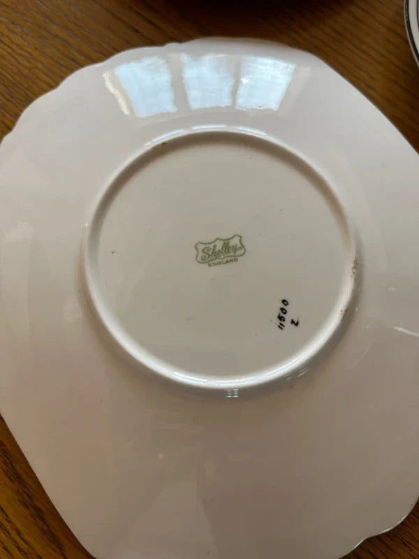 Shelley Art Deco Cake Plate And Six Matching Plate Set - Helsby Vintage