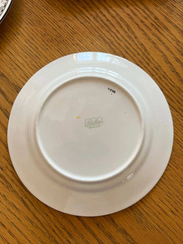 Shelley Art Deco Cake Plate And Six Matching Plate Set - Helsby Vintage