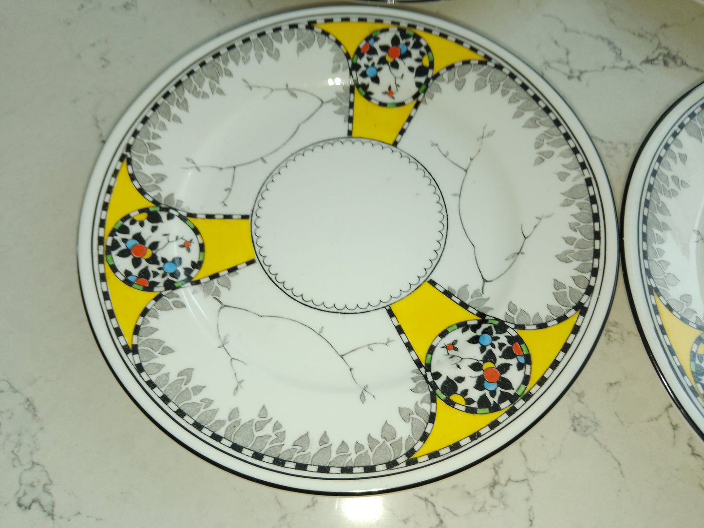 Shelley Art Deco Cake Plate And Six Matching Plate Set - Helsby Vintage