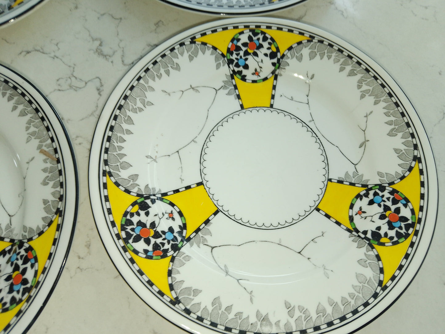 Shelley Art Deco Cake Plate And Six Matching Plate Set - Helsby Vintage