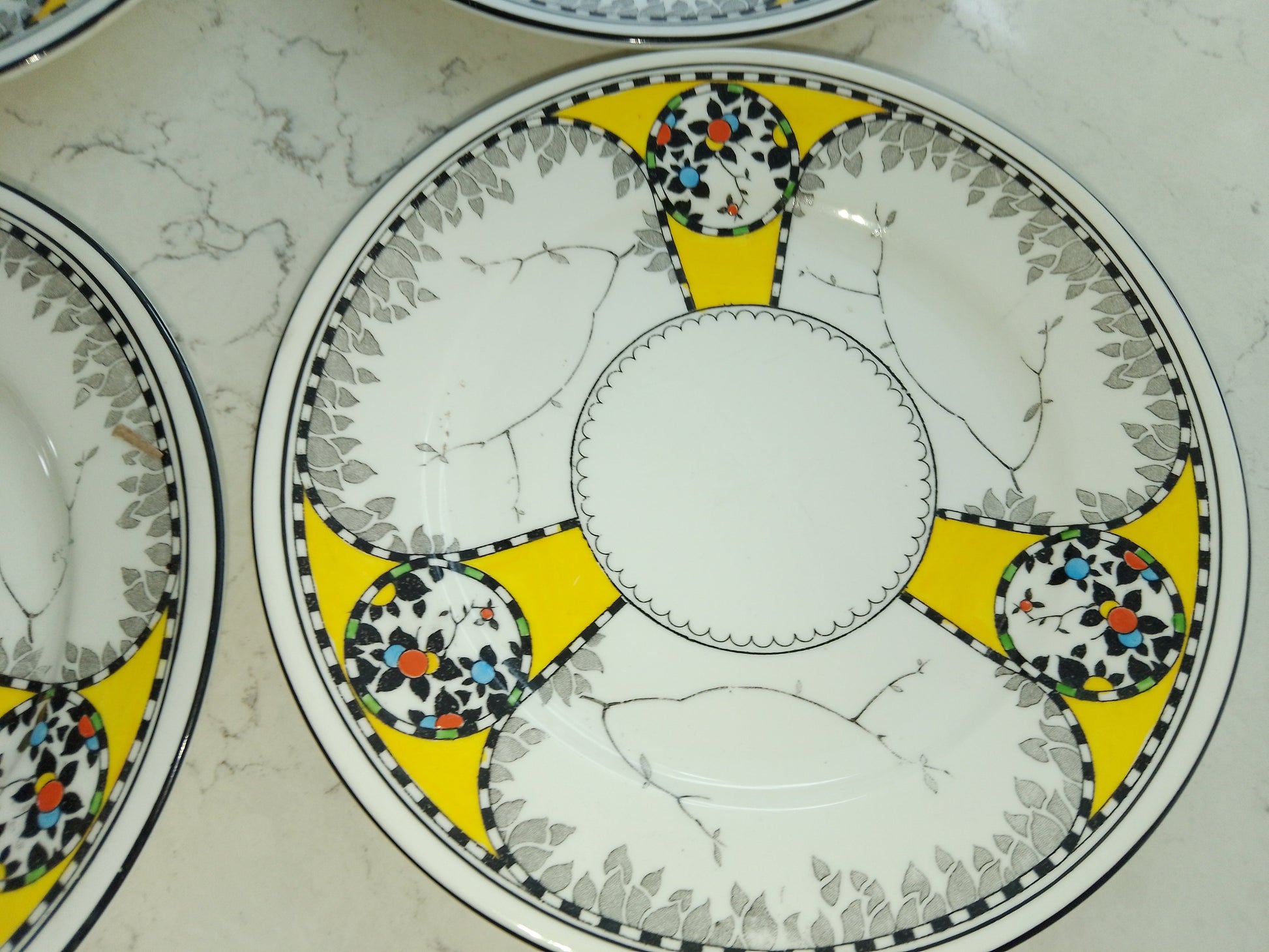 Shelley Art Deco Cake Plate And Six Matching Plate Set - Helsby Vintage